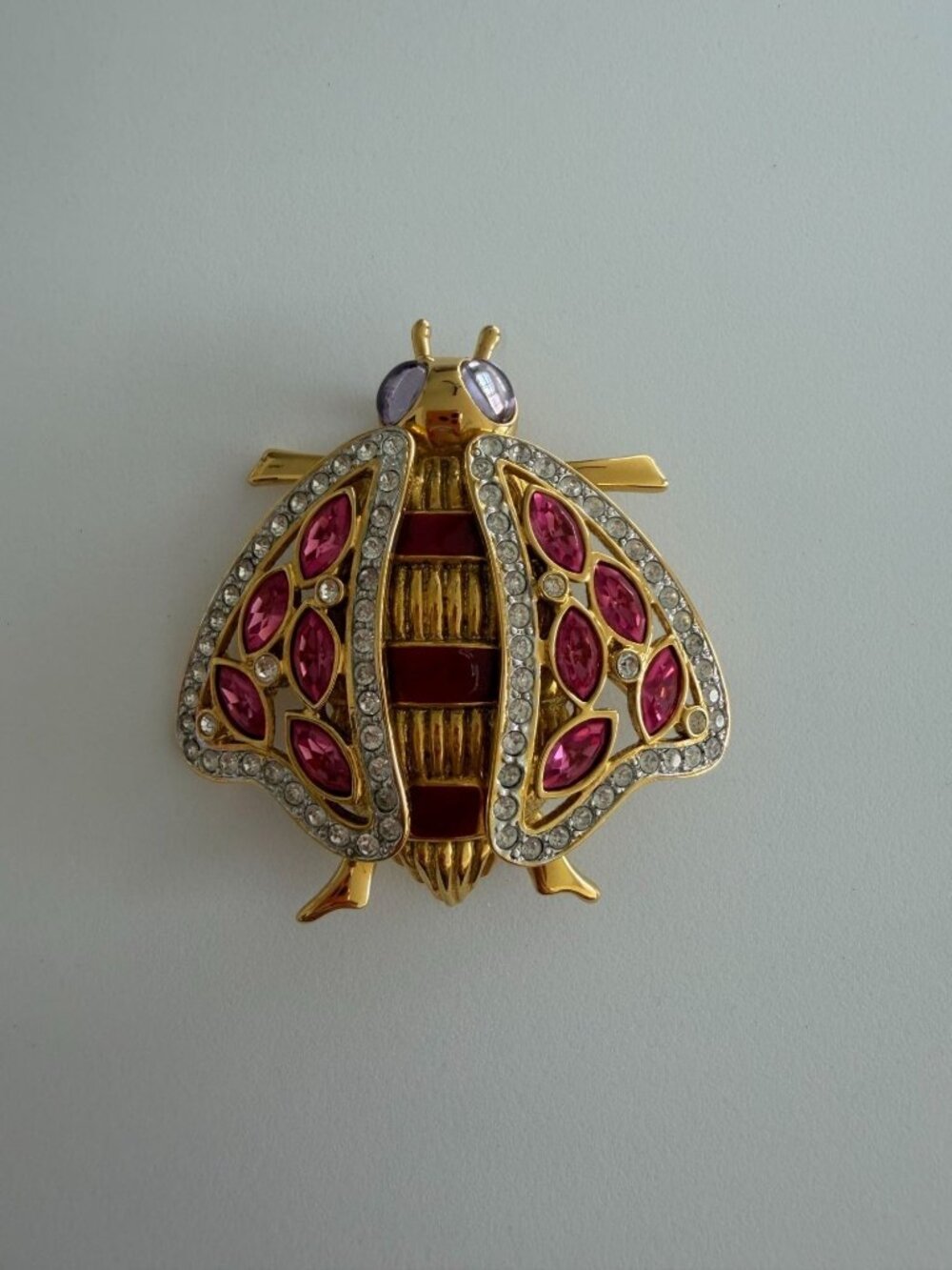 VALENTINO GARAVANI Large Vintage Pink Crystal Gold Tone Brooch Pin
